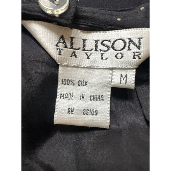 Allison Taylor woman 100% silk Skirt & Blouse Black with Beige Polka Dots SIZE M - Picture 8 of 9